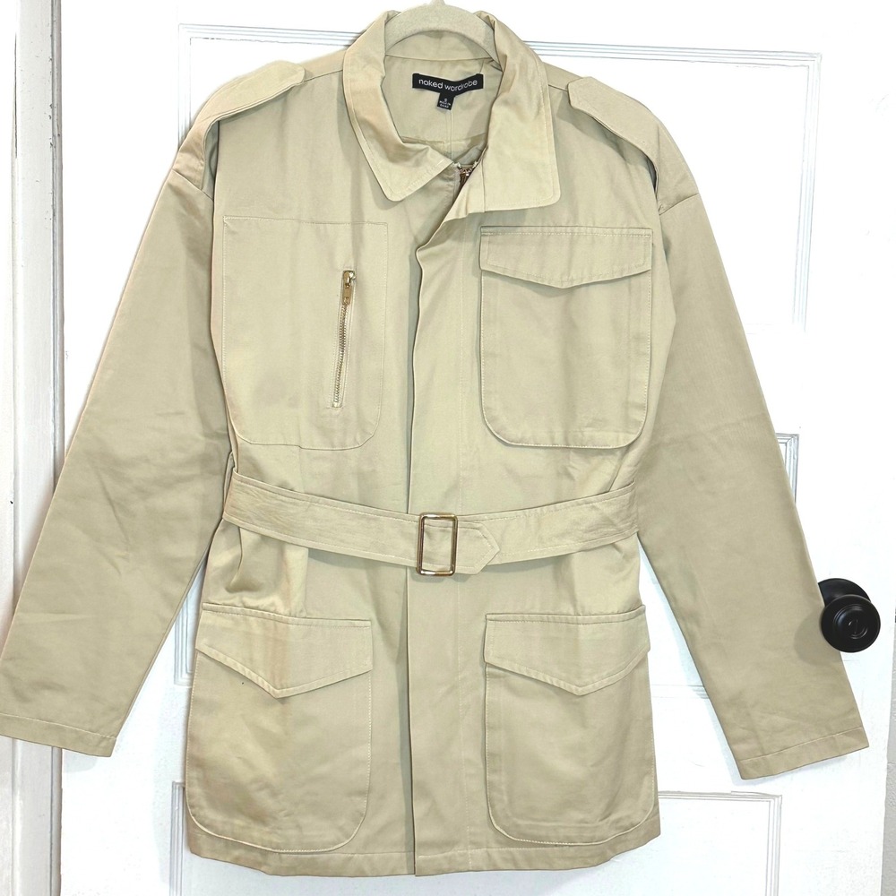 Naked‎ Wardrobe Beige Utility Belted Short Trench Jacket Coat Women's Size Small
